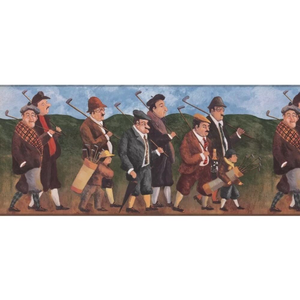 York Wallcoverings Vintage Golf Retro Duffers Wallpaper Border Golf Clubs Sports